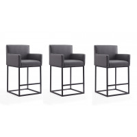 Manhattan Comfort 3-CS010-GY Ambassador 38 in. Grey and Black Metal Counter Height Bar Stool (Set of 3)